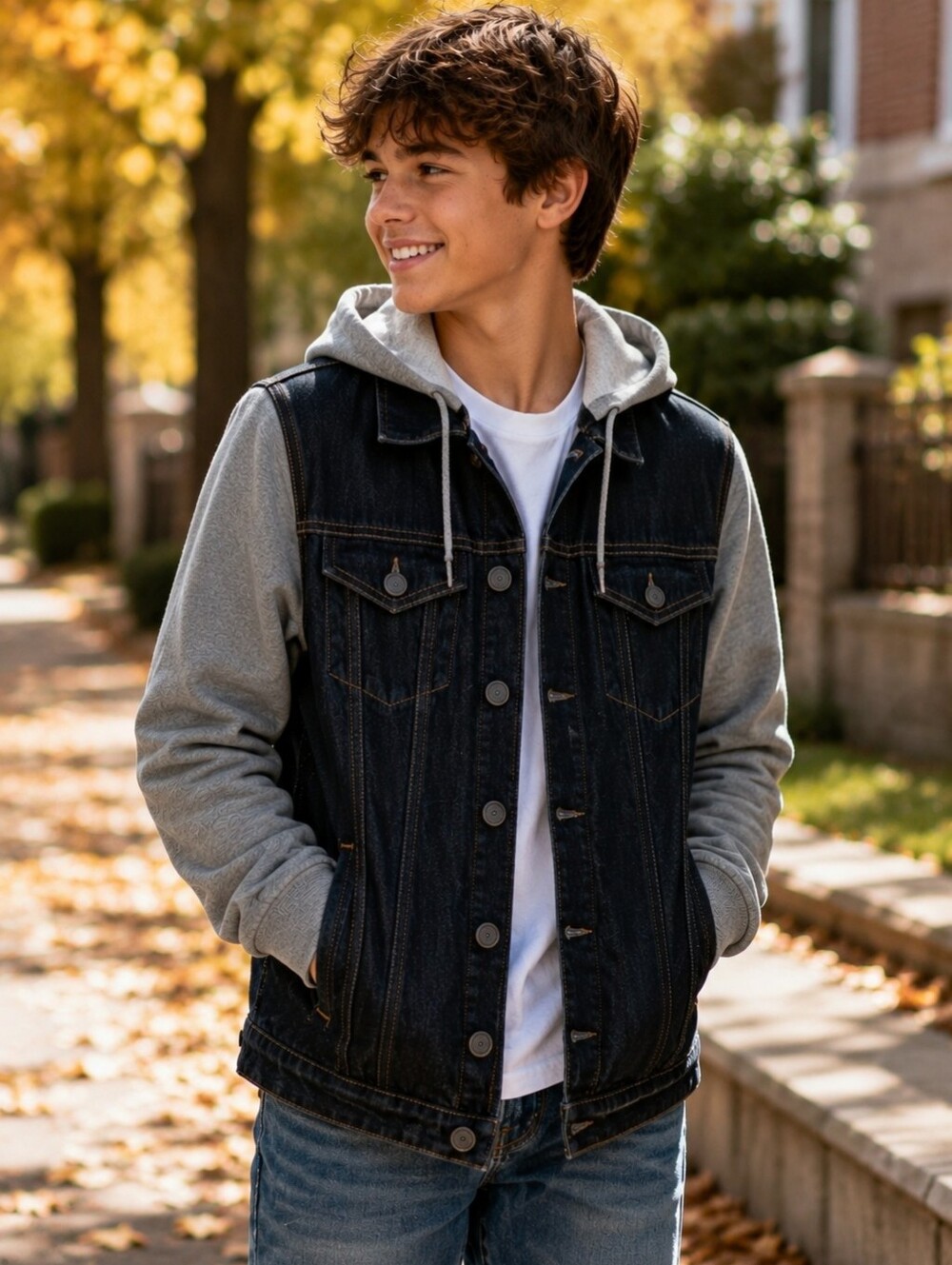 RSQ Boys Hooded Denim Trucker Jacket NWT XL Layered Hoodie StyleClassic